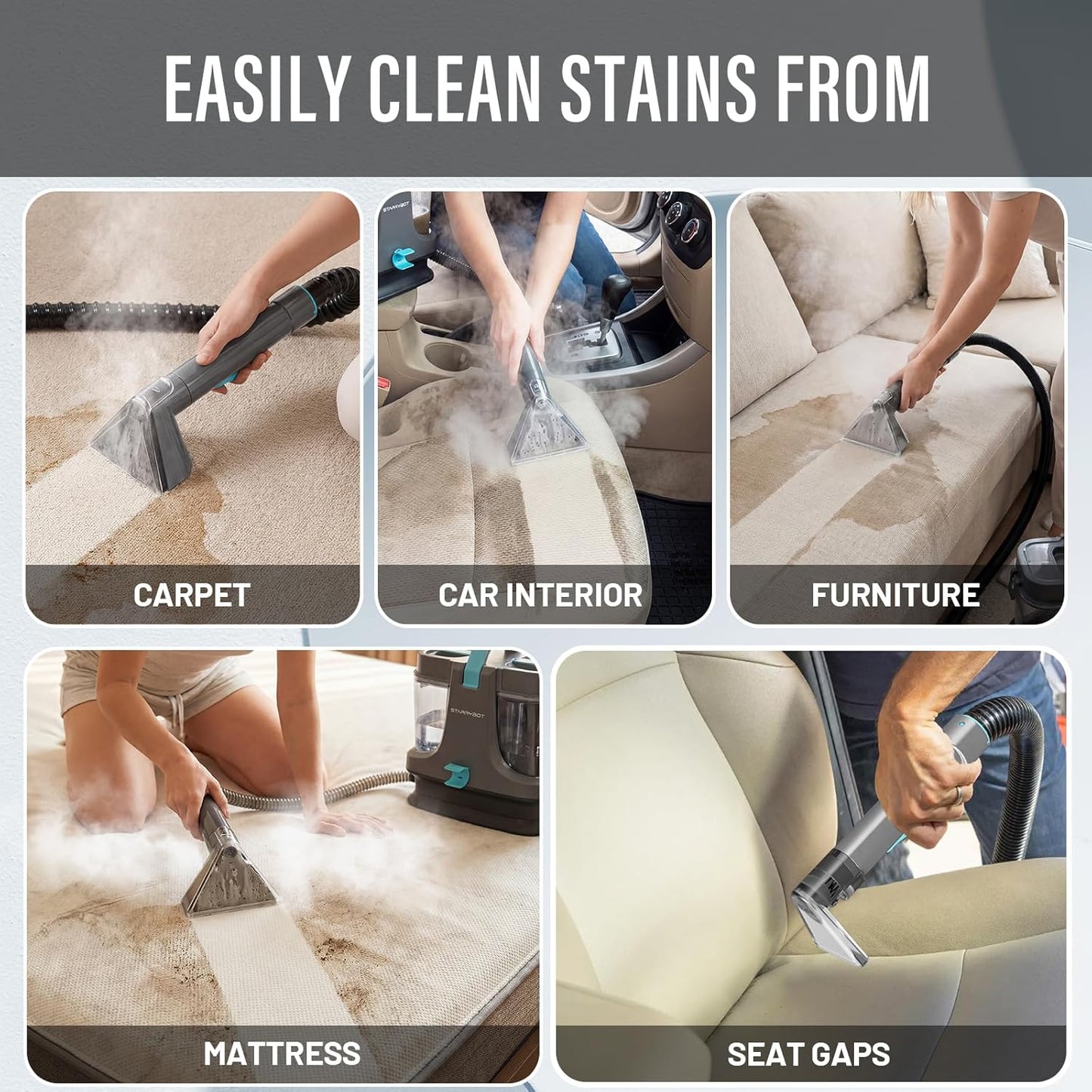 Starrybot Portable Carpet Cleaner - Powerful Deep Cleaning Machine for Home | Compact Design
