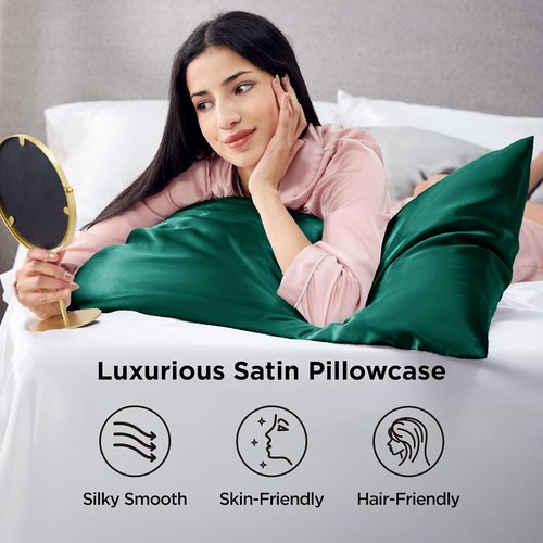 Bedsure Satin Pillowcase - Luxurious Silk-Like Feel | Standard Size Dark Green, 20x26 Inches, 2-Pack