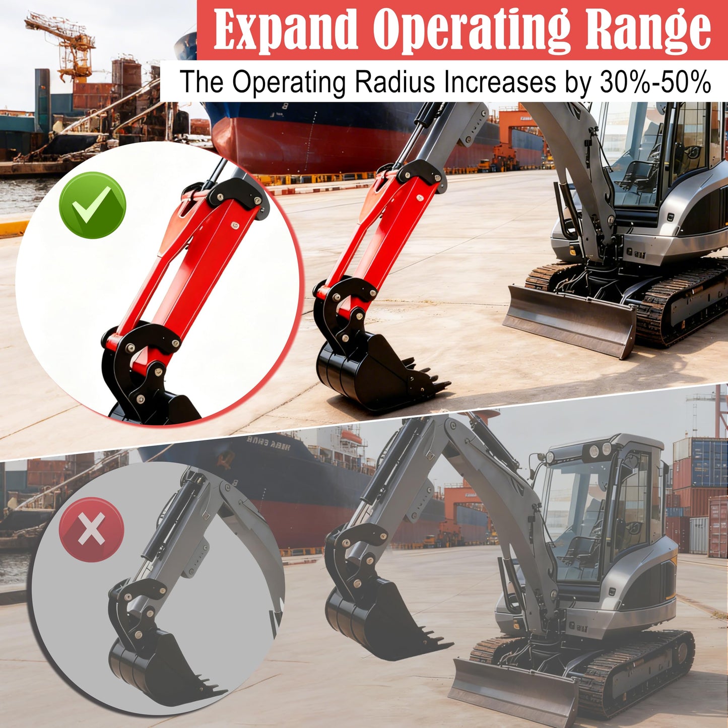 26" Mini Excavator Arm Extension for 0.8-2 Ton Machines Quick Attach Ditch Digging and Trenching Boom Heavy-Duty Steel Construction Mini Excavator Accessories for Extended Reach