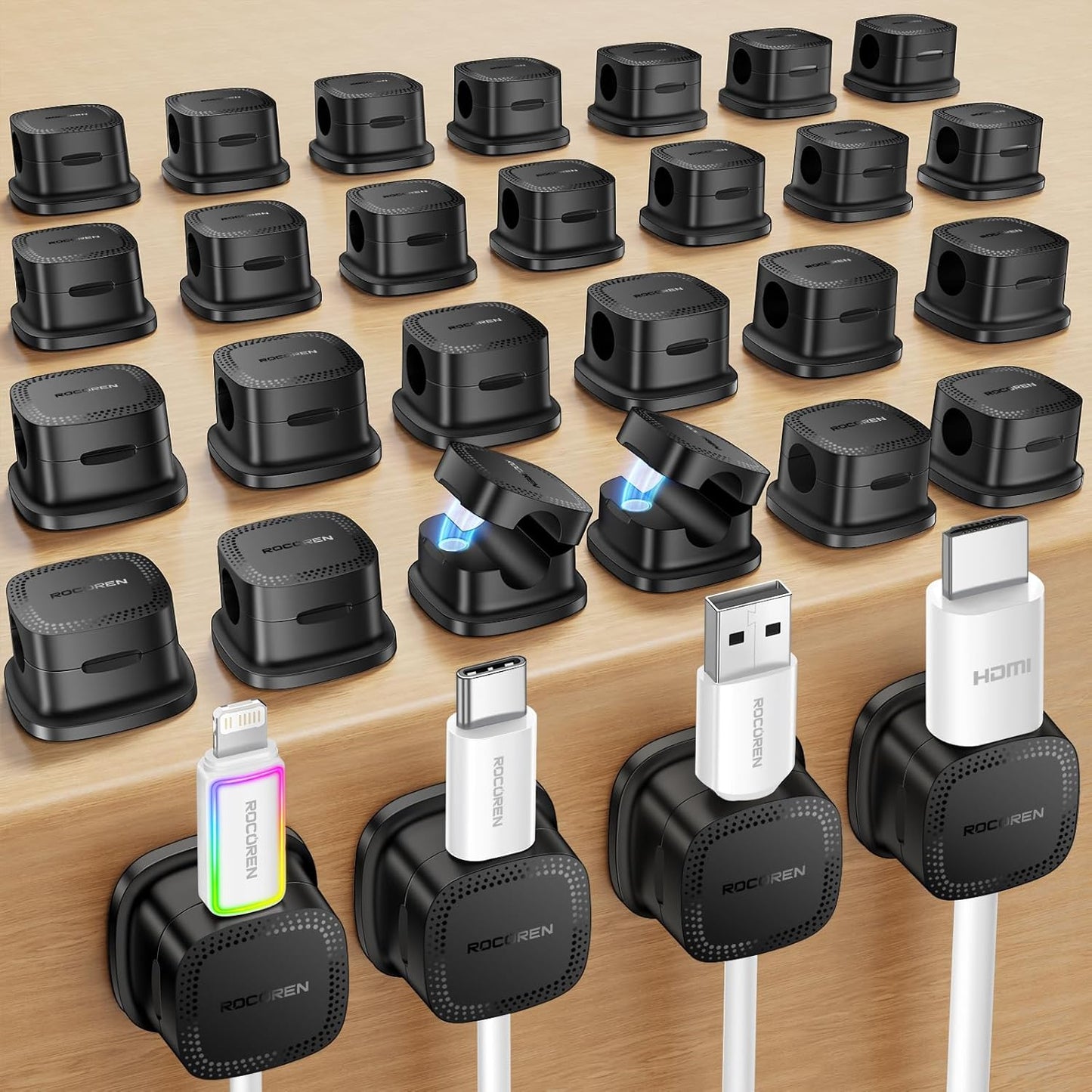 Rocoren 30-Pack Magnetic Cable Clips Cord Organizer,Cable Straps Smooth Adjustable, Cable Management Accessories,Cable