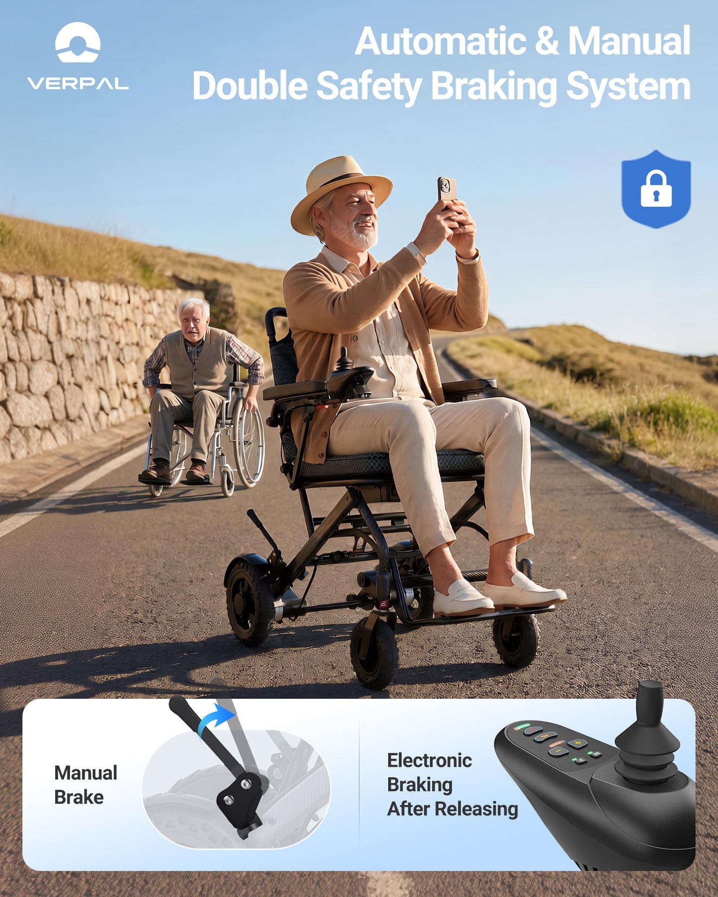 VERPAL 32lbs Lightweight Electric Wheelchair, Foldable Electric Wheelchair for Adults, Seniors, 360W Dual Motor Power Wheelchair 12.5 Miles for Travel, Park Hospital, 330 lbs Capacity-6Ah 16.5" Seat