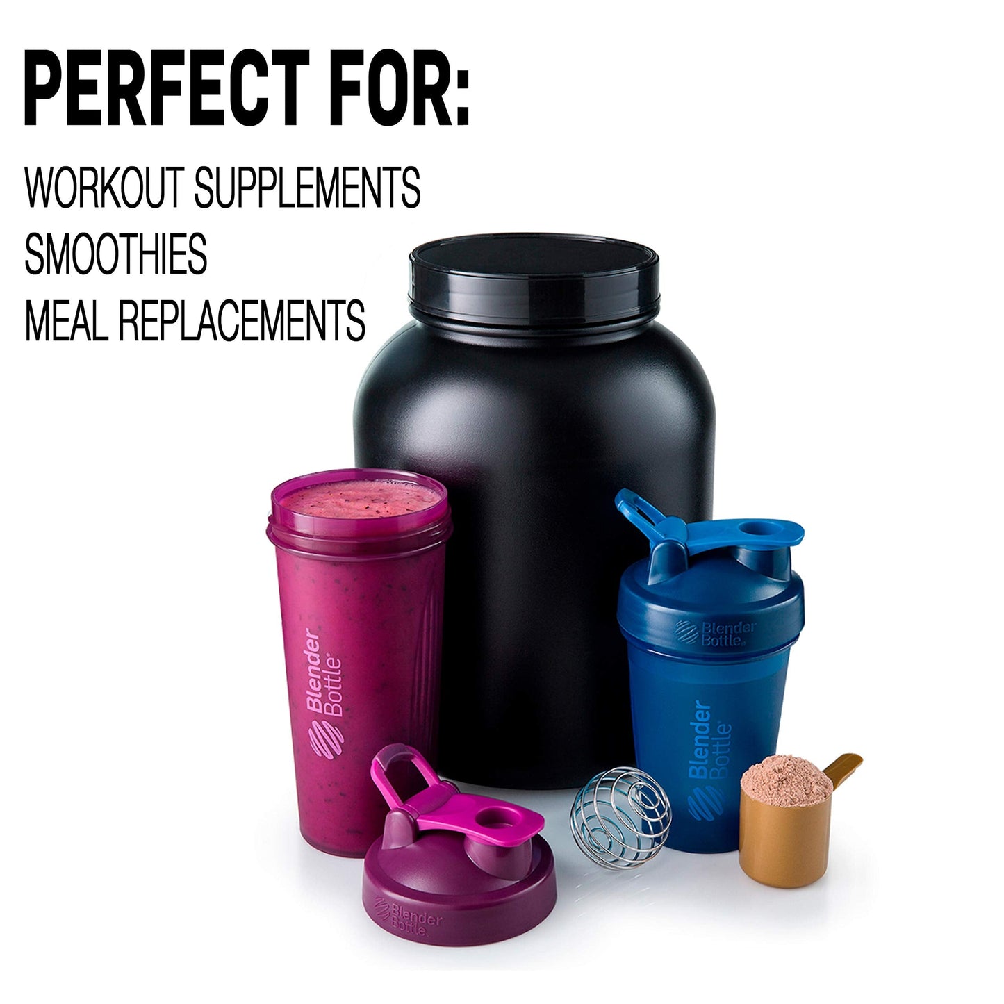 BlenderBottle Classic Shaker Bottle Perfect for Protein Shakes and Pre Workout, 28-Ounce, Clear/Black/White