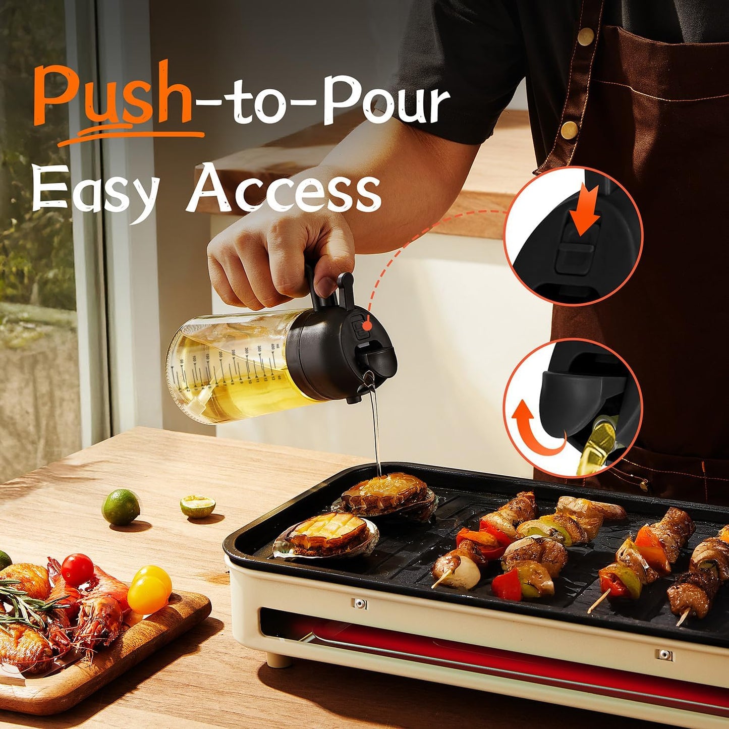 TrendPlain 16oz Glass Olive Oil Sprayer - 2-in-1 Dispenser for Cooking & BBQ - Black