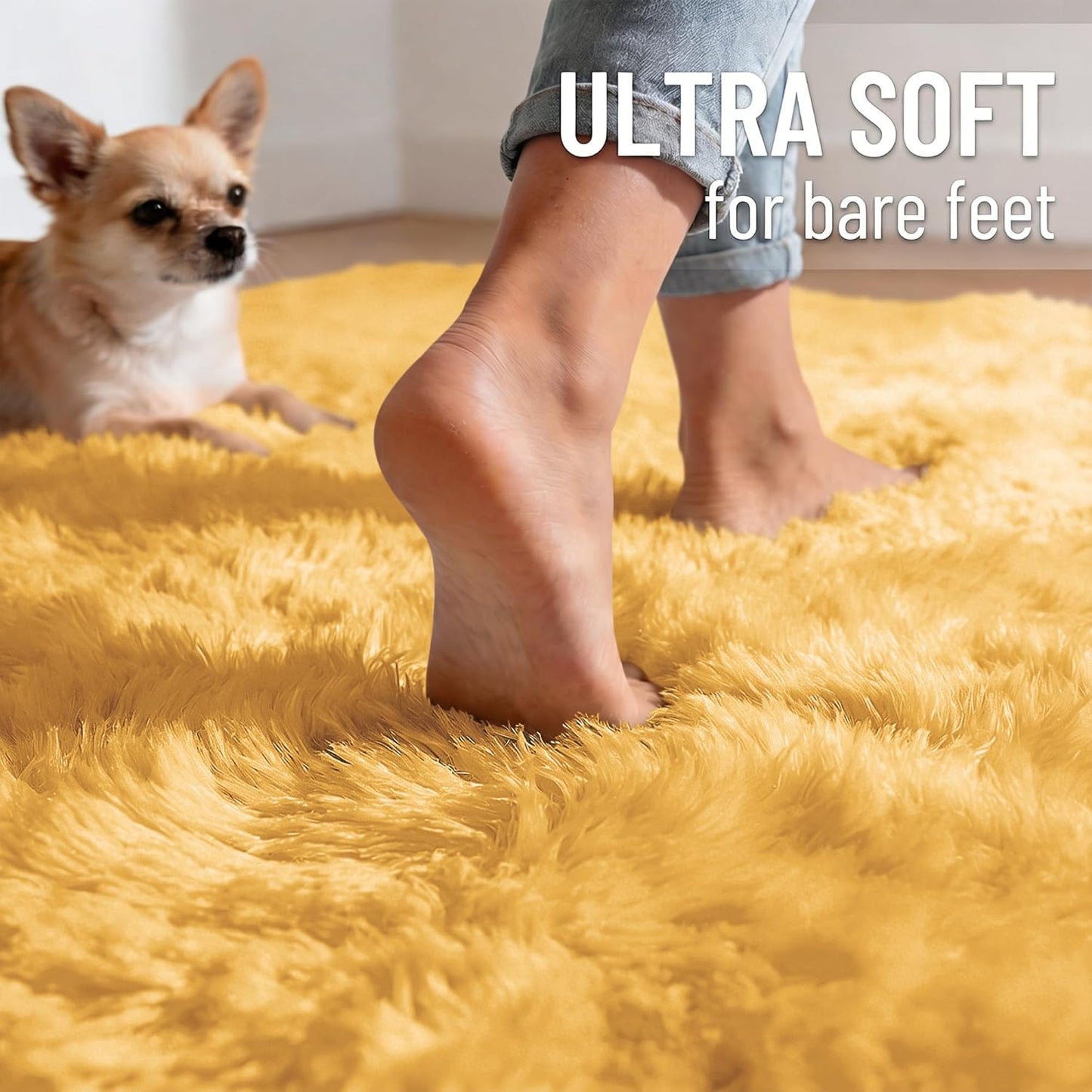 OLANLY Large Area Rug - Soft Fluffy Shaggy Carpet for Living Room & Bedroom | 5x8 Mustard Yellow