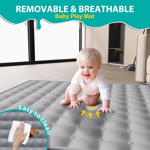 ICAREWAY Foldable Playpen - Portable 50x50 Inch Kids Play Area with Visible Mesh - Dark Gray