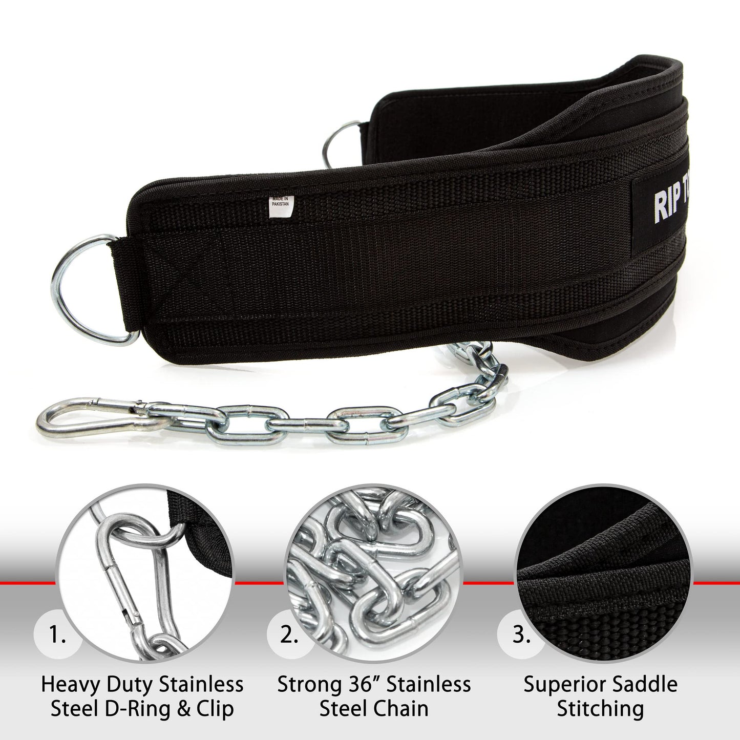 Rip Toned Dip Belt – Weight Lifting Belt with 36" Steel Chain for Dips, Chin Ups & Pullups Heavy Duty | Comfortable Fit | Supports Progressive Overload for Strength & Muscle Gains