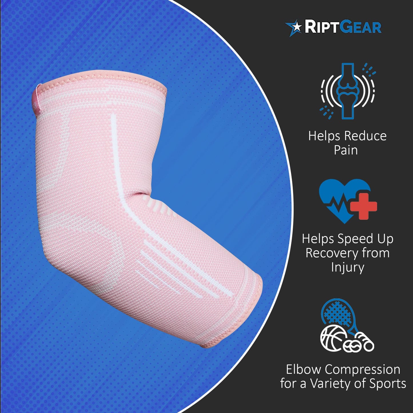 RiptGear Elbow Compression Sleeve - Elbow Brace for Men and Women - Elbow Sleeve for Tendonitis, Tennis Elbow, Golfers Elbow, Bursitis, Elbow Support Treatment for Joint Pain (Medium, Pink (1 Pack))