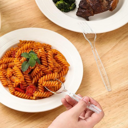 Clear Plastic Forks and Spoons Set by [Brand Name] - Heavy Duty Disposable Utensils for Parties | 400 Count