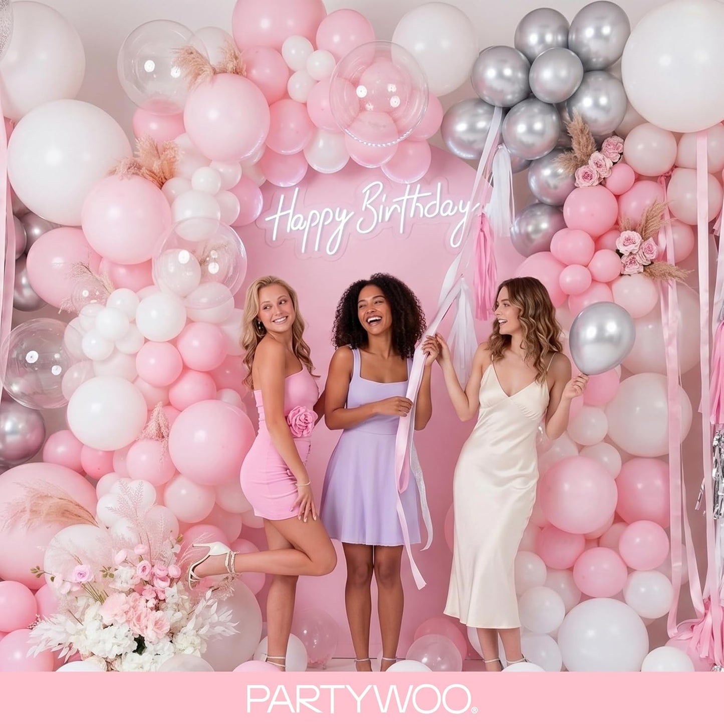 PartyWoo Baby Pink Balloons - 127-Piece Arch Kit for Gender Reveal & Birthday Decor | Various Sizes