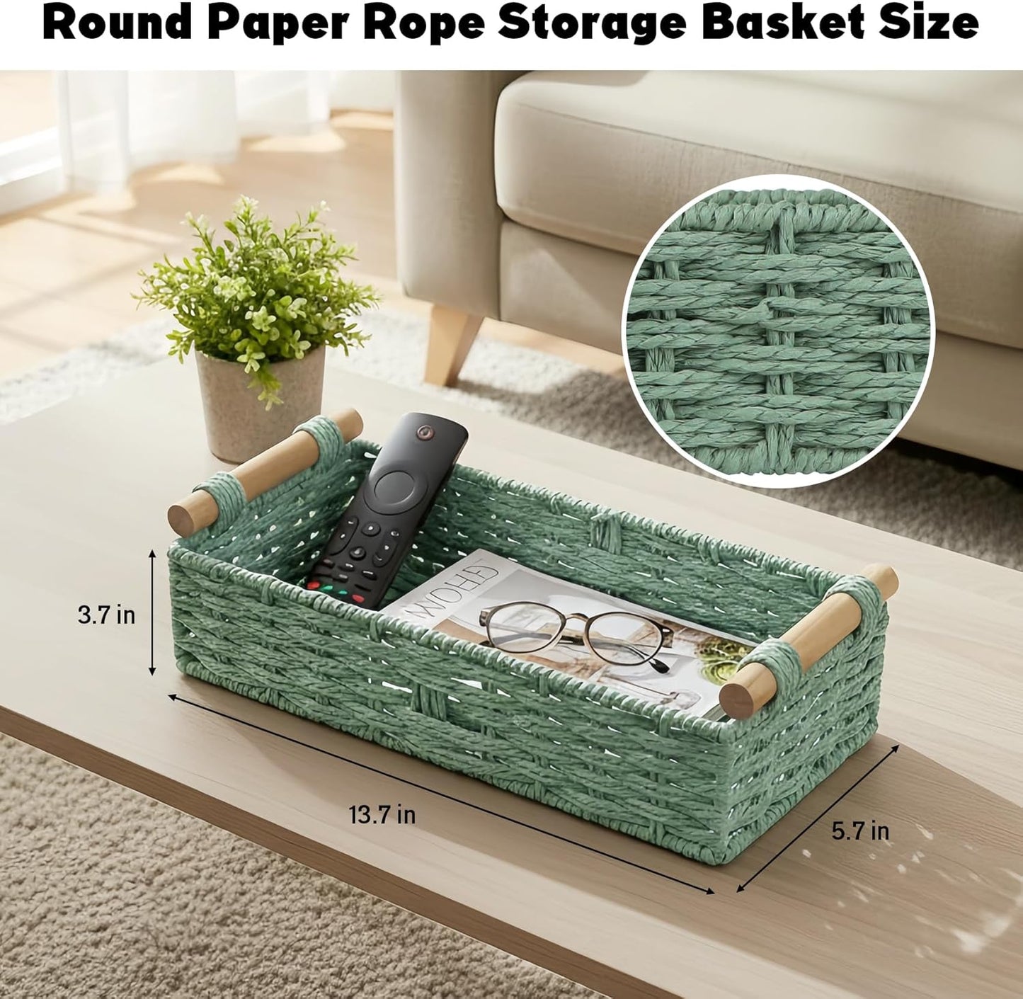 Skiennix Small Bathroom Storage Baskets - Woven Paper Rope Organizers in Sage Green | Perfect for Home Decor & Gifts