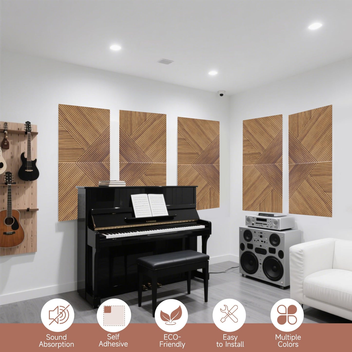TO-TH Acoustic Wall Panels,6 Pack Total Size 72 x 48 Inches,Self-Adhesive Decorative Acoustic Panels for Wall and Ceiling,3D UV Printing with Wood Look,Beech