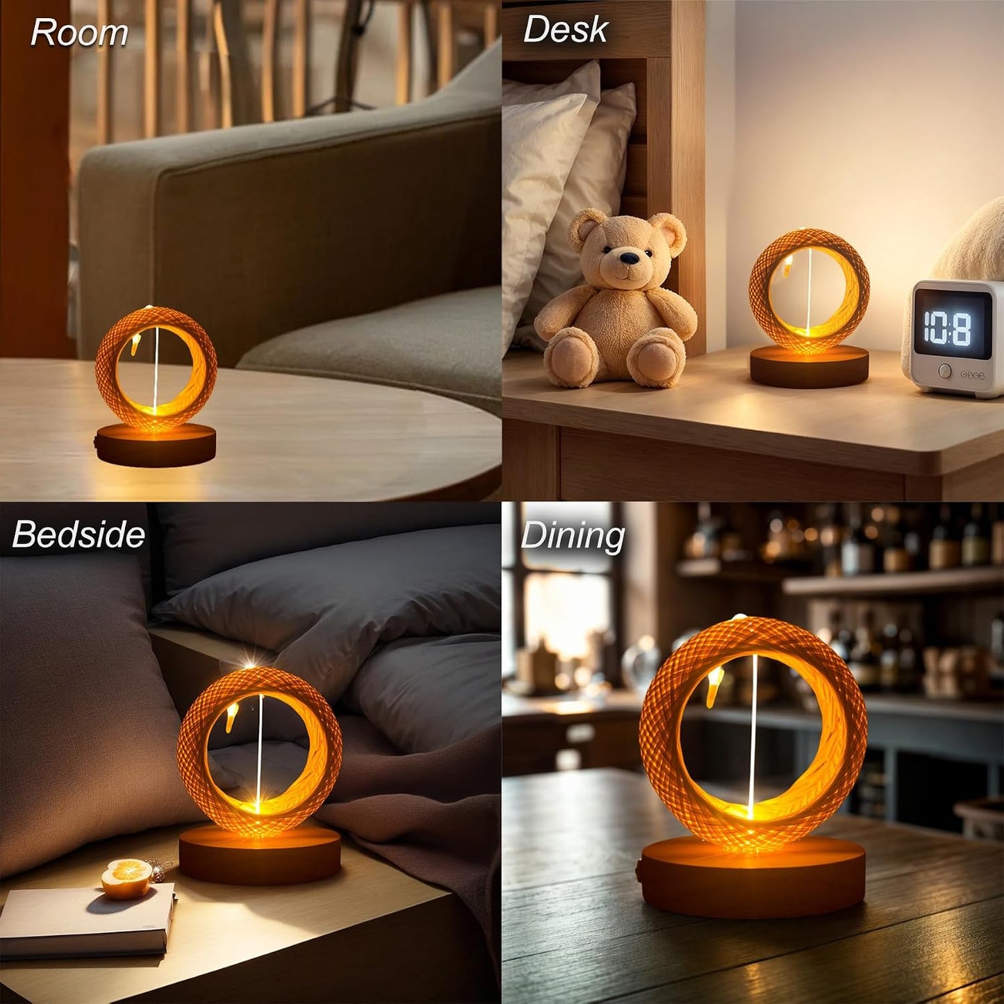 EDALOPLI Countertop USB Night Light Desk Lamp Boho Table Lamp Small Lamp Bamboo Lamp Bohemian Lamp Wooden Lamp Table