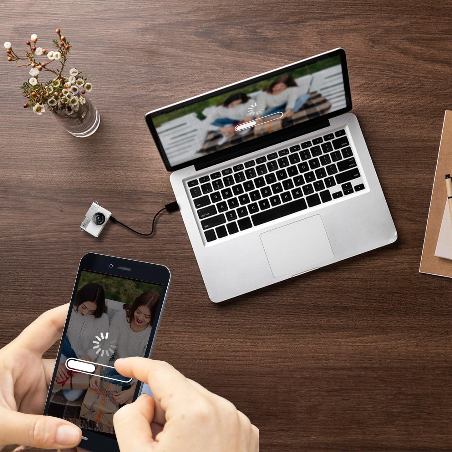 LKT 1080P 32GB Mini Keychain Camera with Card & OTG Adapter, Portable Pocket Digital Camera with Retro Filters
