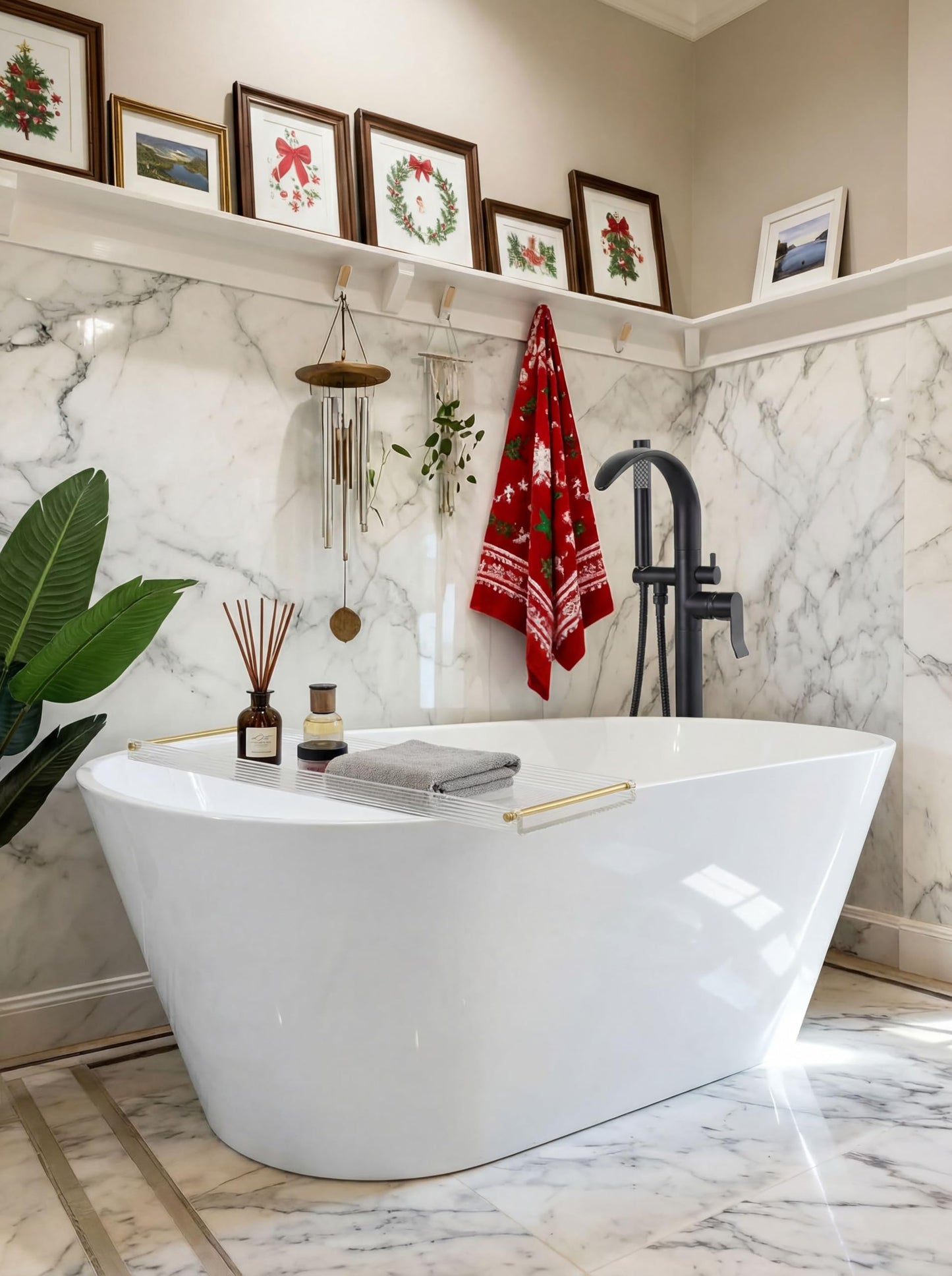SONMAJIA Free Standing Bathtub Faucet Tub Filler Stand Alone Black, Waterfall Floor Mount Brass Standing Tub Faucet with Hand Sprayer