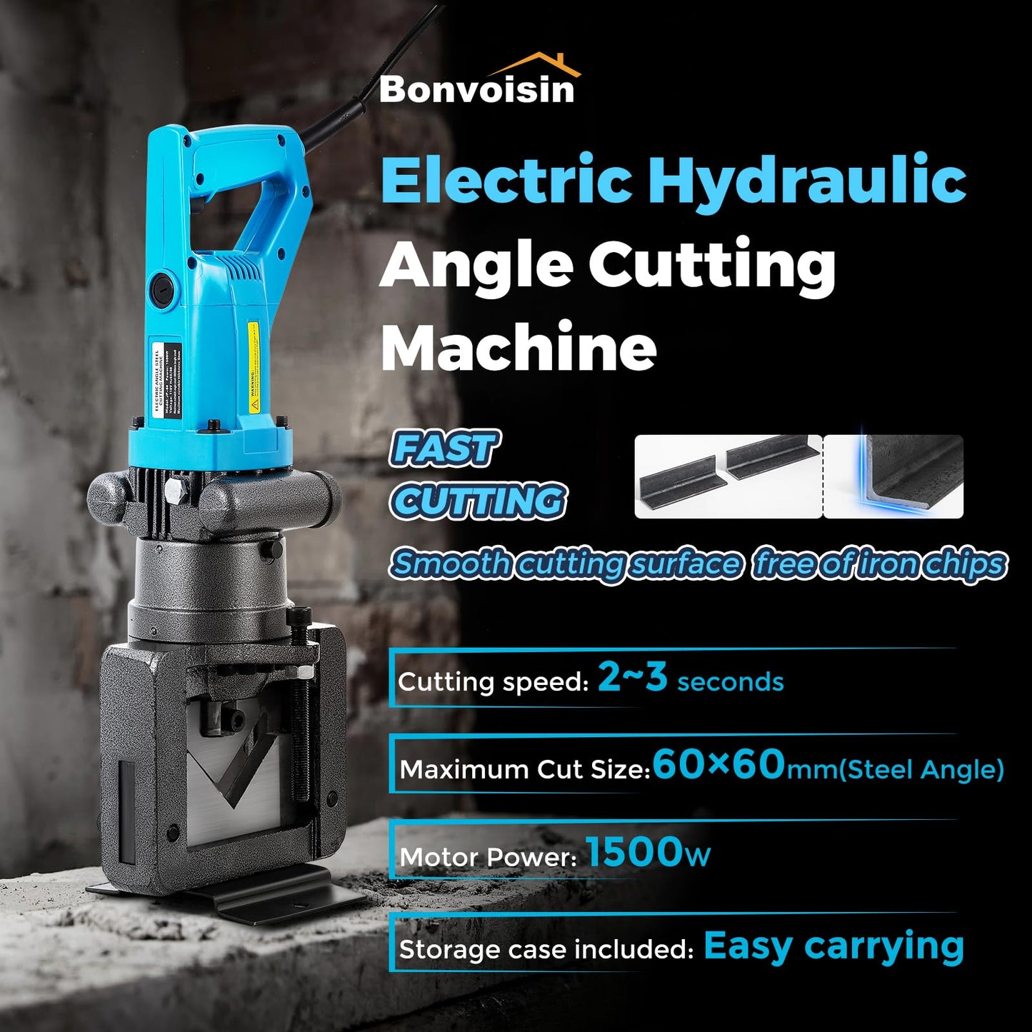 Bonvoisin Electric Hydraulic Angle Iron Steel Cutter 1500W Portable Hydraulic Angle Iron Steel Cutting Tool Machine for Angle Steel Angle Iron 110V