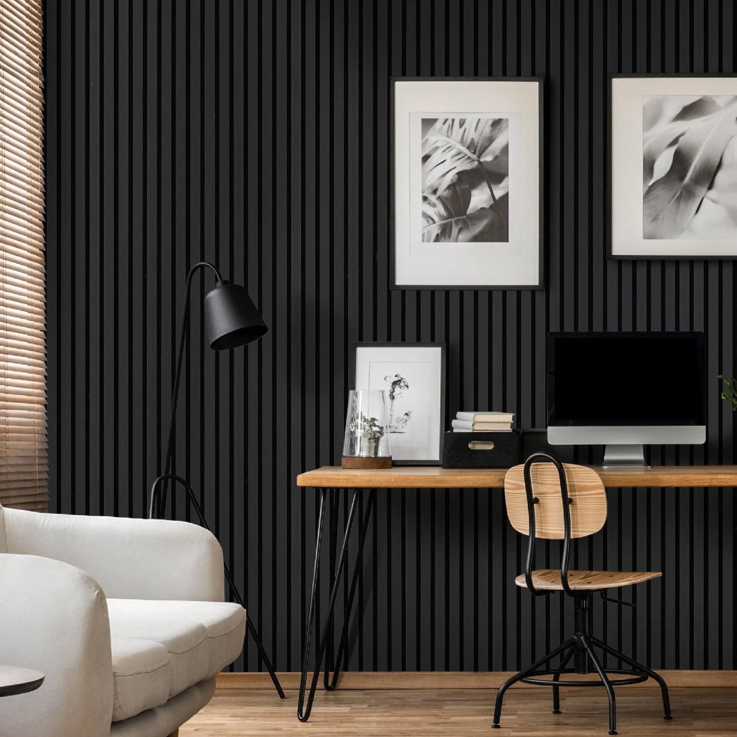 WVH Black Matte Acoustic Slat Wall Panels, Measures 141.73 x 25.20", Smooth Laminate Finish, Interior Decor for Walls & Ceilings, Noise Cancelling & Sound Absorbing for Home, Office & Bedroom, 2pcs