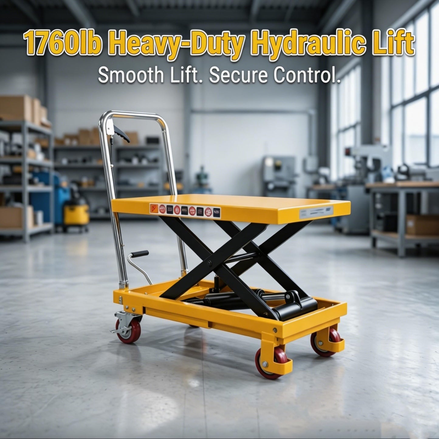 Heavy Duty Table Lift, 1760lbs Capacity Hydraulic Table Cart with 59" Height, Double Scissor Lift Table Cart with Locking Wheels and Safety Guard for Material Handling and Loading