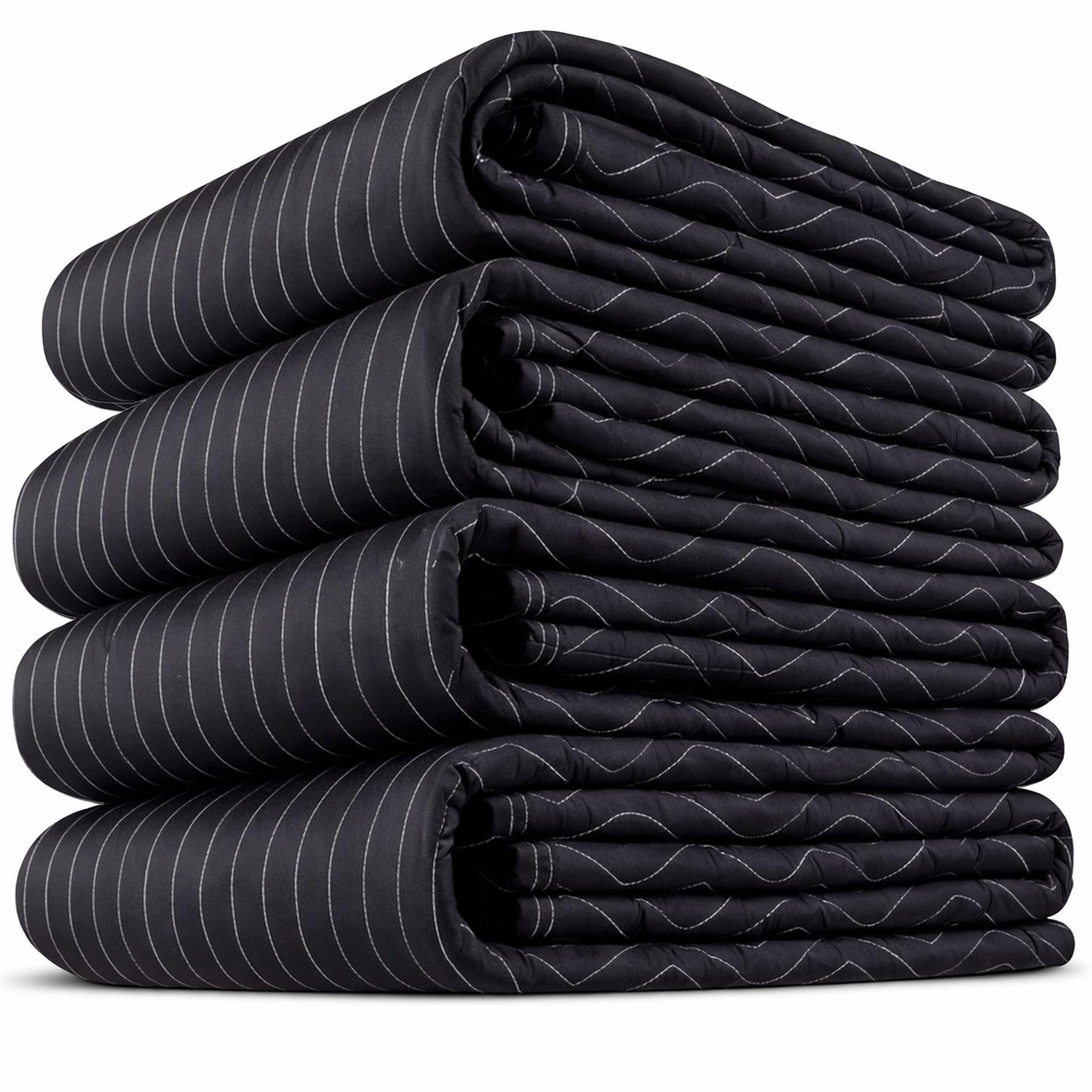 US Cargo Control Moving Blankets Heavy Duty 72"x80" 4-Pack (95 lbs/doz), Padded Furniture Blankets for Moving, Shipping, and Storage, Professional Quilted Furniture Pads, Tough Black Polyester