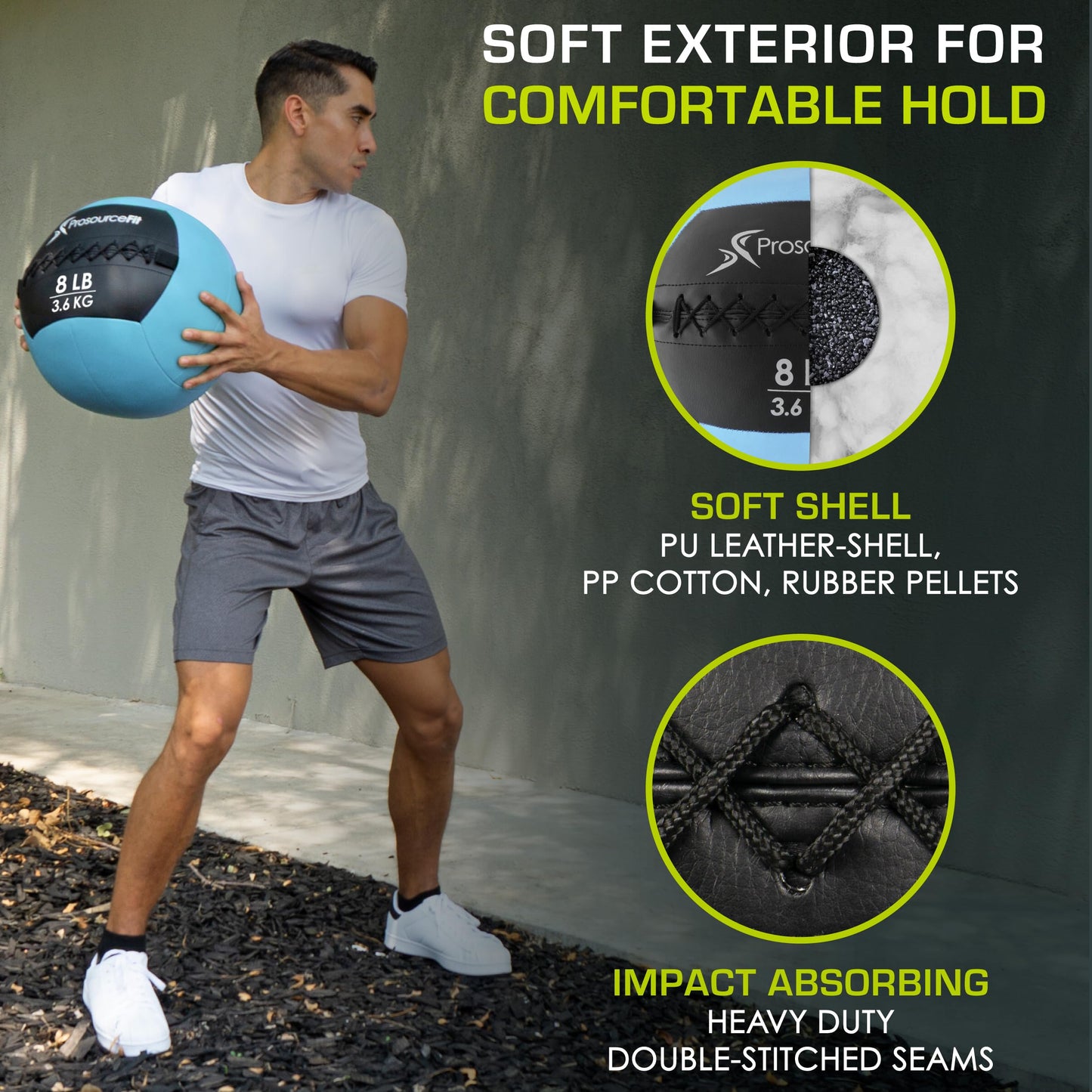 ProsourceFit Soft Medicine Balls, Wall Balls and Full Body Dynamic Exercises, Aqua 8 LB.