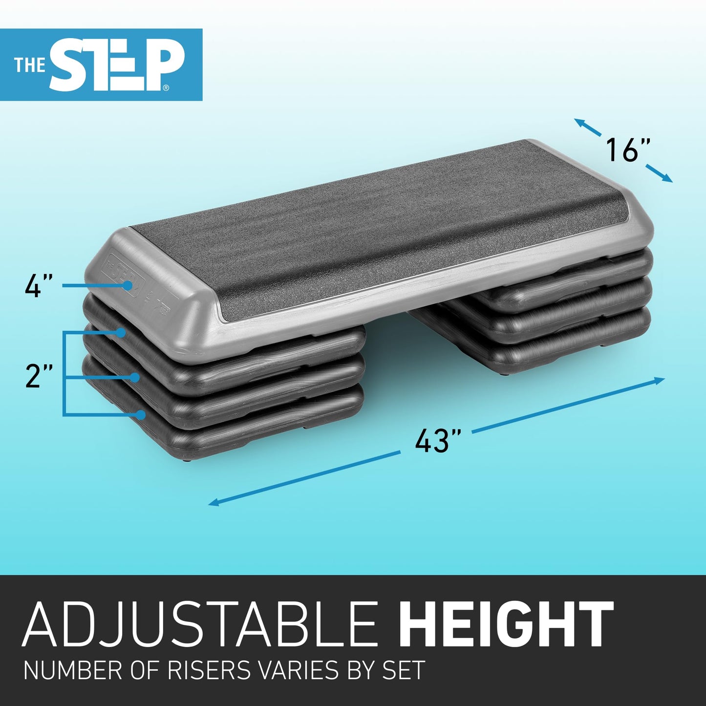 The Step (Made in USA Original Aerobic Platform for Total Body Fitness – Health Club 4 Risers Grey