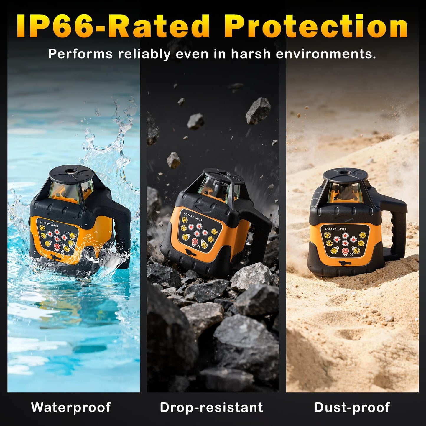 Red Rotary Laser Level 2000ft, 360 Degree Self Leveling Laser Level Kit with Receiver Remote Control and Surveying Tripod 16.4ft Staff, 5 Rotation Speeds& 4 Angles Adjustment,IP66 Waterproof.