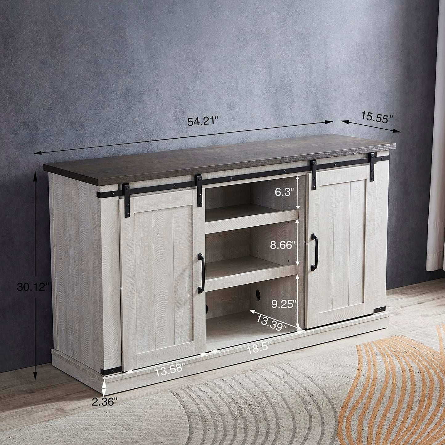 RICHSEAT Modern Farmhouse Wood TV Stand for TVs up to 65 Inch, Home Living Room Storage Table TV Stands Cabinet Doors and Shelves Entertainment Center, Stone Grey