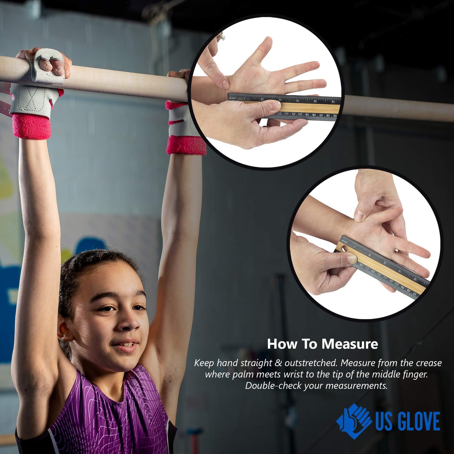 US Glove Women Uneven Bar Grips - Gymnasts Grip Accessories for Gymnastics Training - Youth to Adult Girl Sizes Wide Palm Protectors Piece - Leather Hand Grips for Weightlifting - Single Buckle