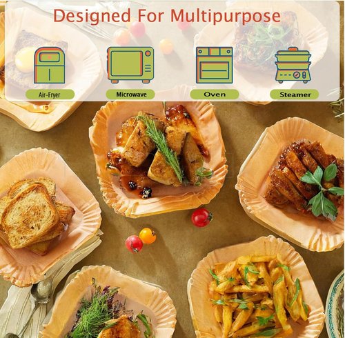 EkoHaven Signature Air Fryer Paper Liners - 127 Pcs Non-Stick & Oil Proof, 9” Square for 5-9qt Baskets