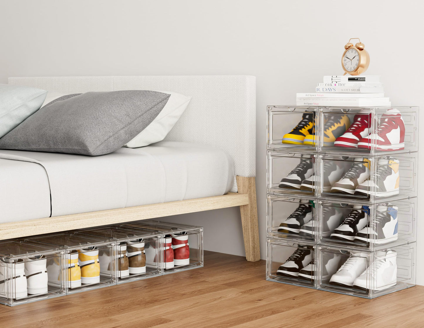HOMIDEC Shoe Storage, 8 Pack Shoe Organizer Clear Hard Plastic Shoe Box, Shoe Boxes Clear Plastic Stackable, Shoe Boxes with Lids for Size 13