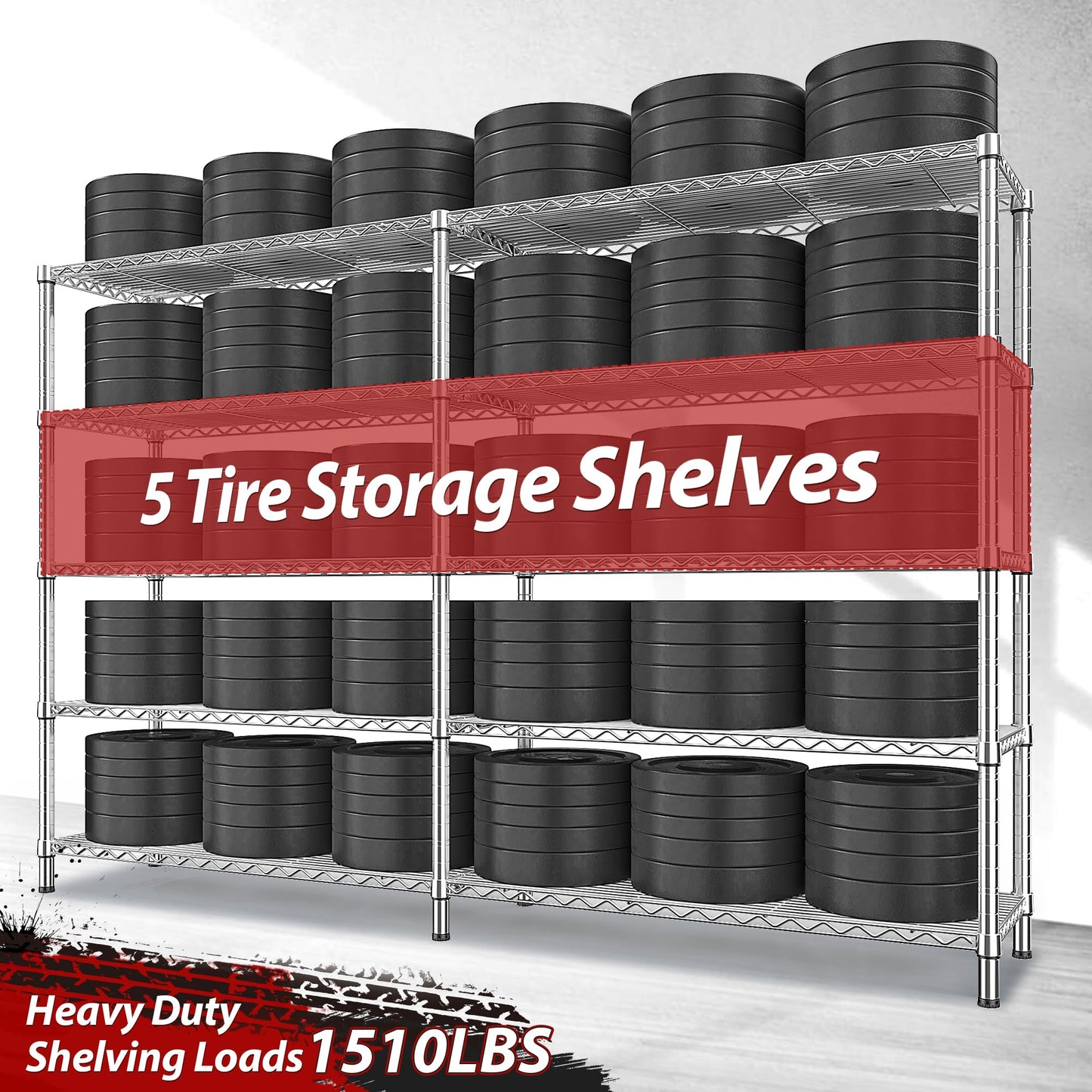 REIBII 69.8" W Storage Shelves 1510LBS Wire Shelving Unit 5 Tier Metal Shelving for Storage Rack Shelves Adjustable Heavy Duty Garage Shelf Pantry Shelves Kitchen Shelving,69.8"Wx15.8"Dx72.4"H,Chrome