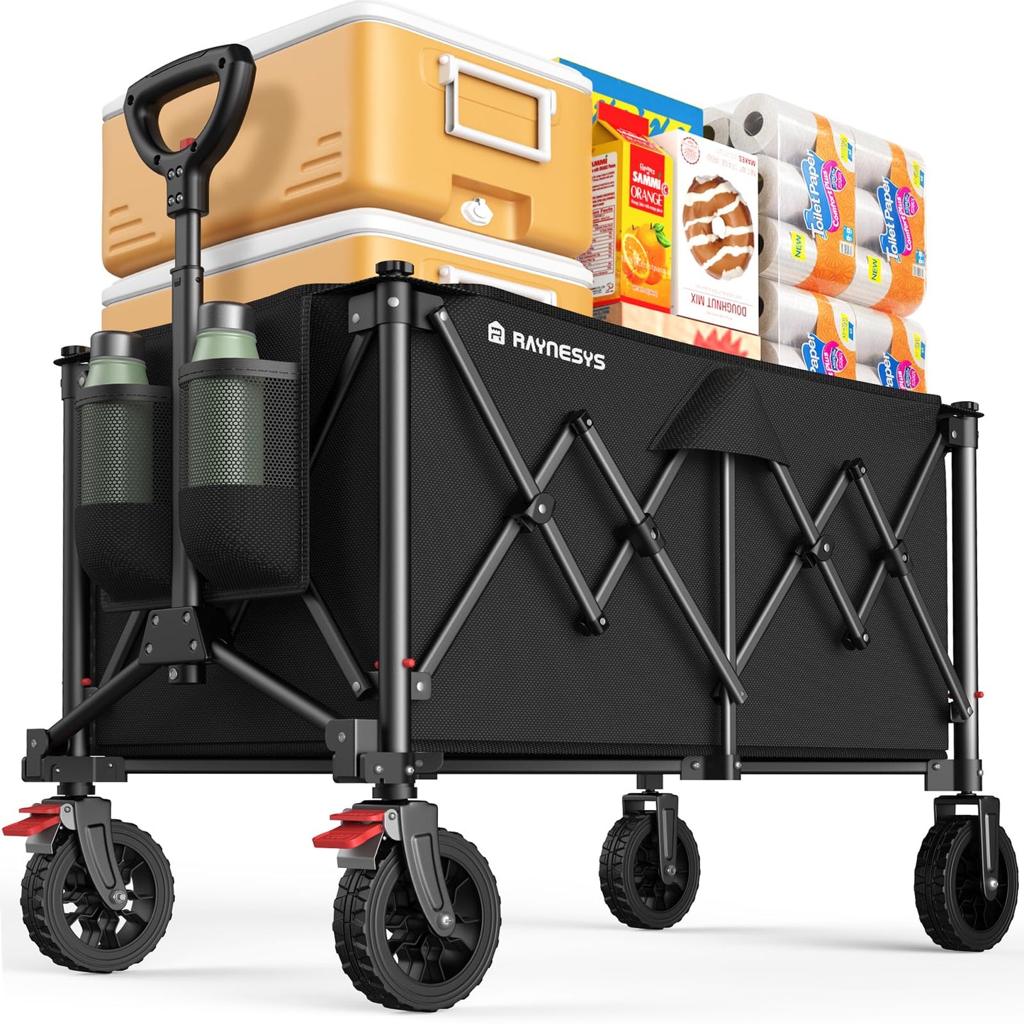 Collapsible Foldable Wagons with Wheels, 440lbs Capacity Wagons Carts Foldable, Utility Wagon Carts with Brakes for Grocery, Camping, Sports