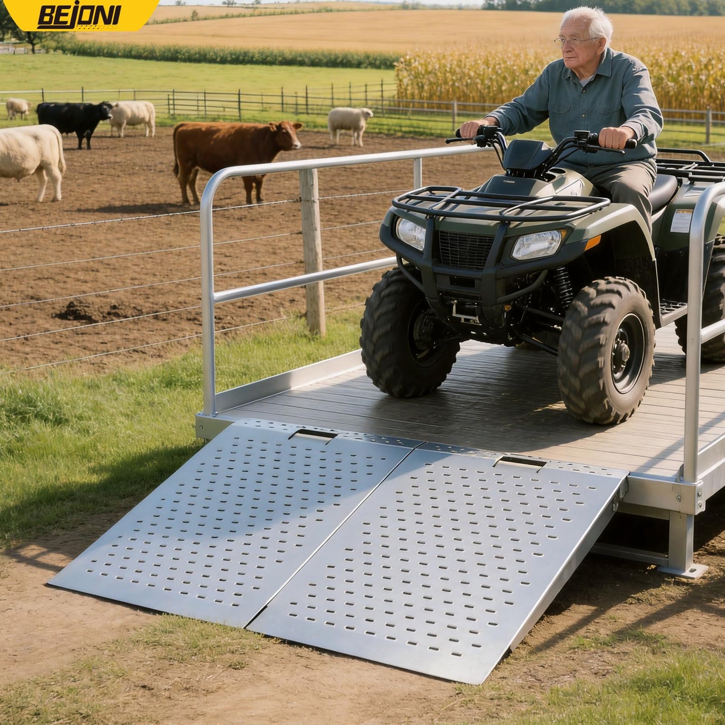 BEJONI Shed Ramp for Riding Mower, 29''L x48''W, 2200 lbs Capacity, Elliptical Hole Shed Ramp for Doorways, Handicap Loading Ramp for Riding Mower, Garages, Barns, ATV, Lawnmower, Golf Cart, 2 Pcs