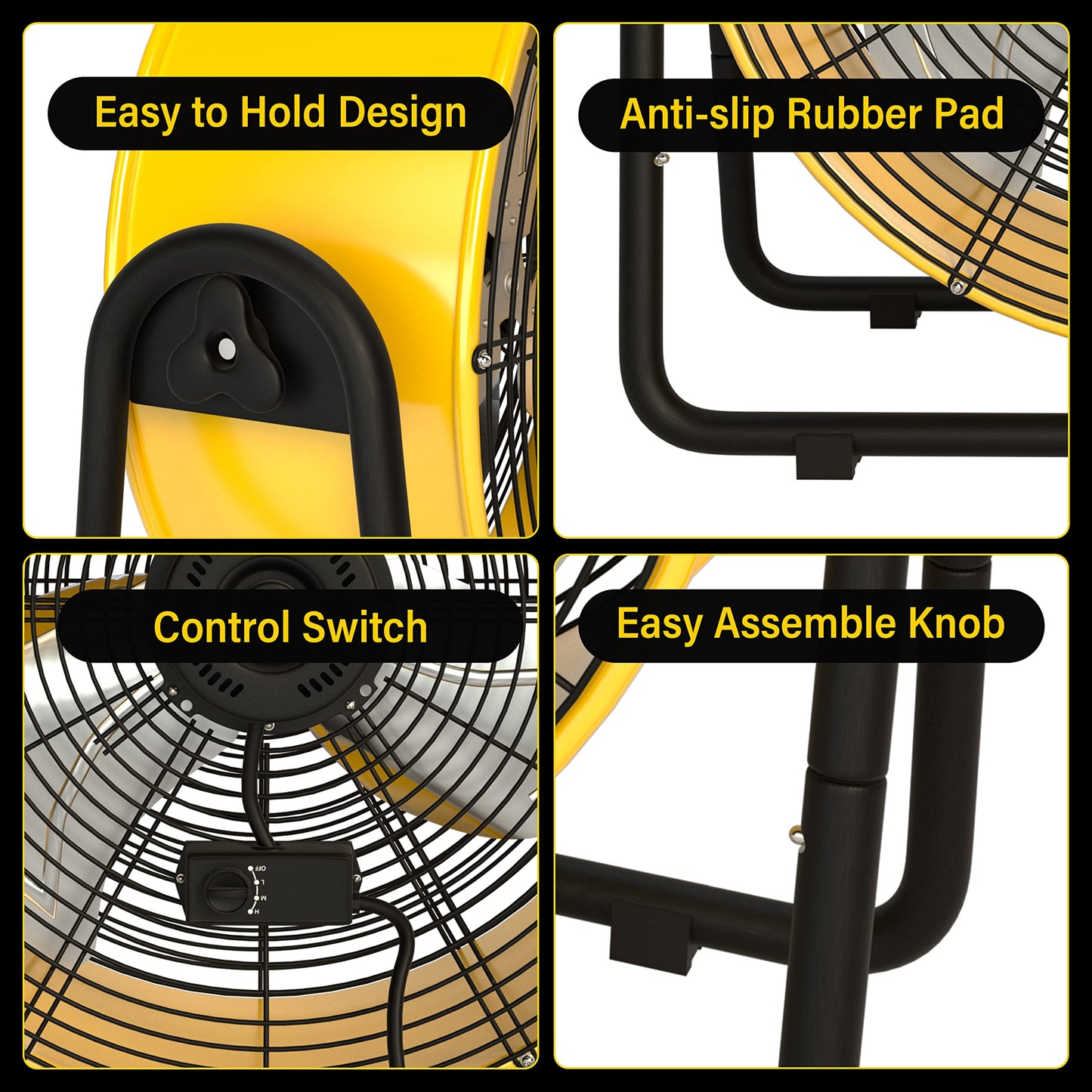 20 Inch Heavy Duty Metal Industrial Drum Fan, 3 Speed Floor Fan for Warehouse, Workshop, Factory and Basement - High Velocity, Yellow