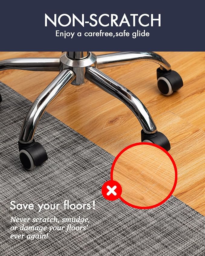 BARoyal Office Chair Mat for Hardwood Floor Under Desk Computer Rolling Chair Mat for Wood/Tile Floor Non-Slip Heavy Duty Desk Rug PVC Plastic Hard Floor Protector 36" x 48"(Gravel)