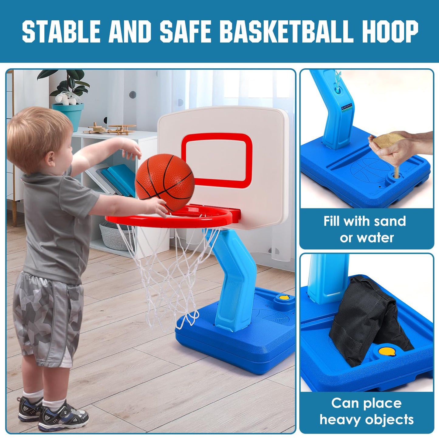 SUPER JOY Toddler Basketball Hoop - Height Adjustable Kids Basketball Hoops for Indoor & Outdoor Play - Portable Mini Basketball Goal for Poolside- Game Sport Toys for Boys & Girls Age 1 2 3 4 5