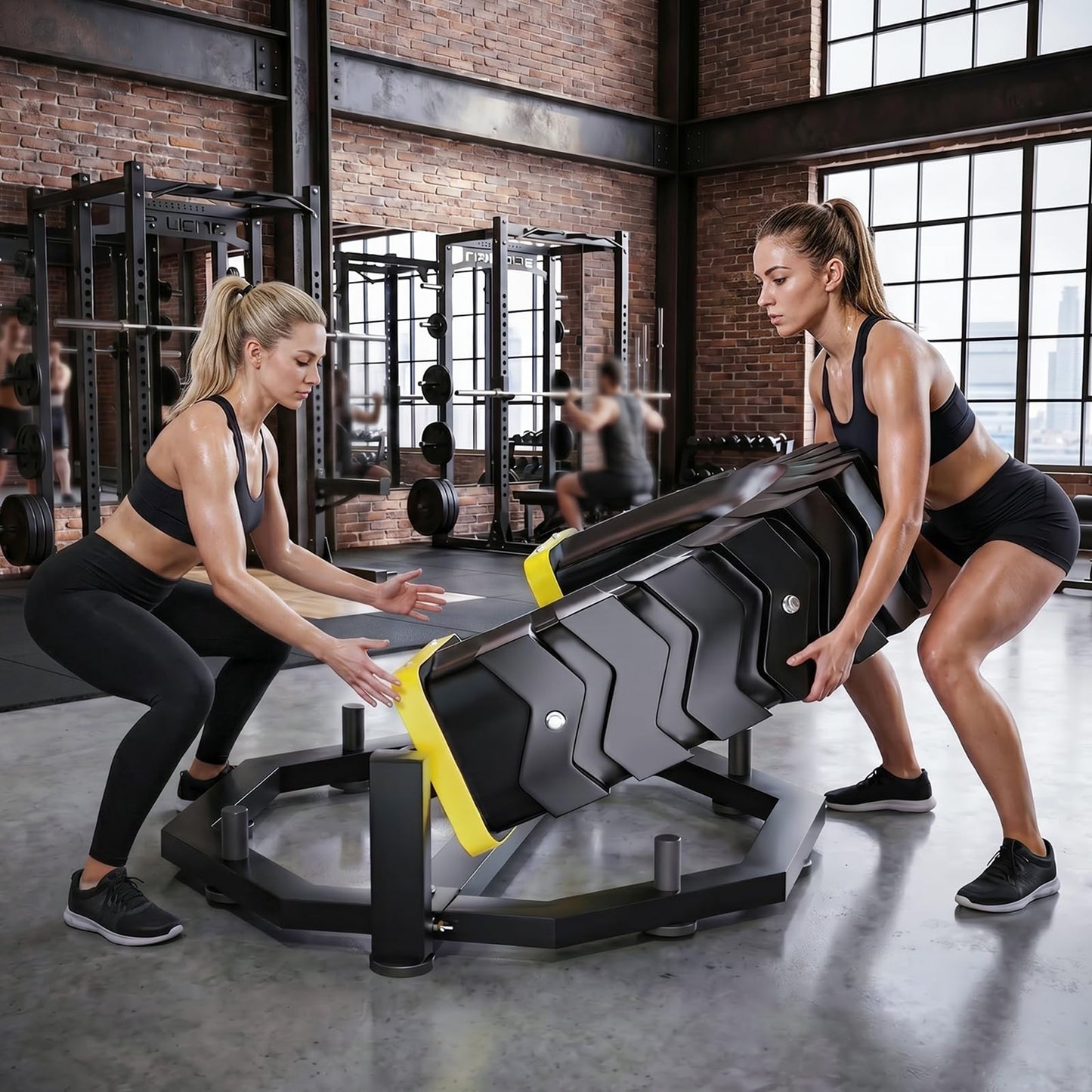 Tire Flip Trainer, Heavy Duty Steel Tire Flipping Machine with Weight Plate Posts, Non-Slip Base for Crossfit, Gym & Home Workouts, Expandable Full-Body Training Equipment