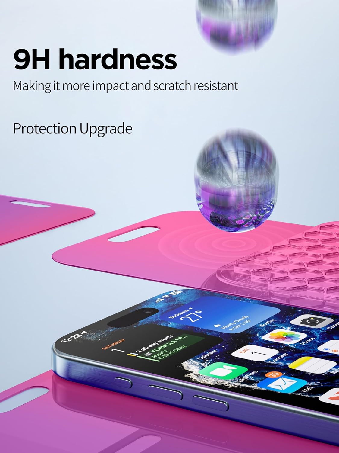 15/iPhone 16 6.1 Inch, PDDKISS Compatible for iPhone Privacy Screen Protector Tempered Glass Pink Gradient Anti Spy