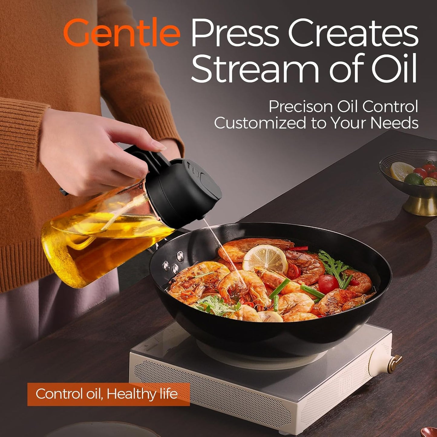 YARRAMATE Glass Olive Oil Sprayer - 16oz Premium Food Grade Dispenser for Cooking & BBQ (Black)