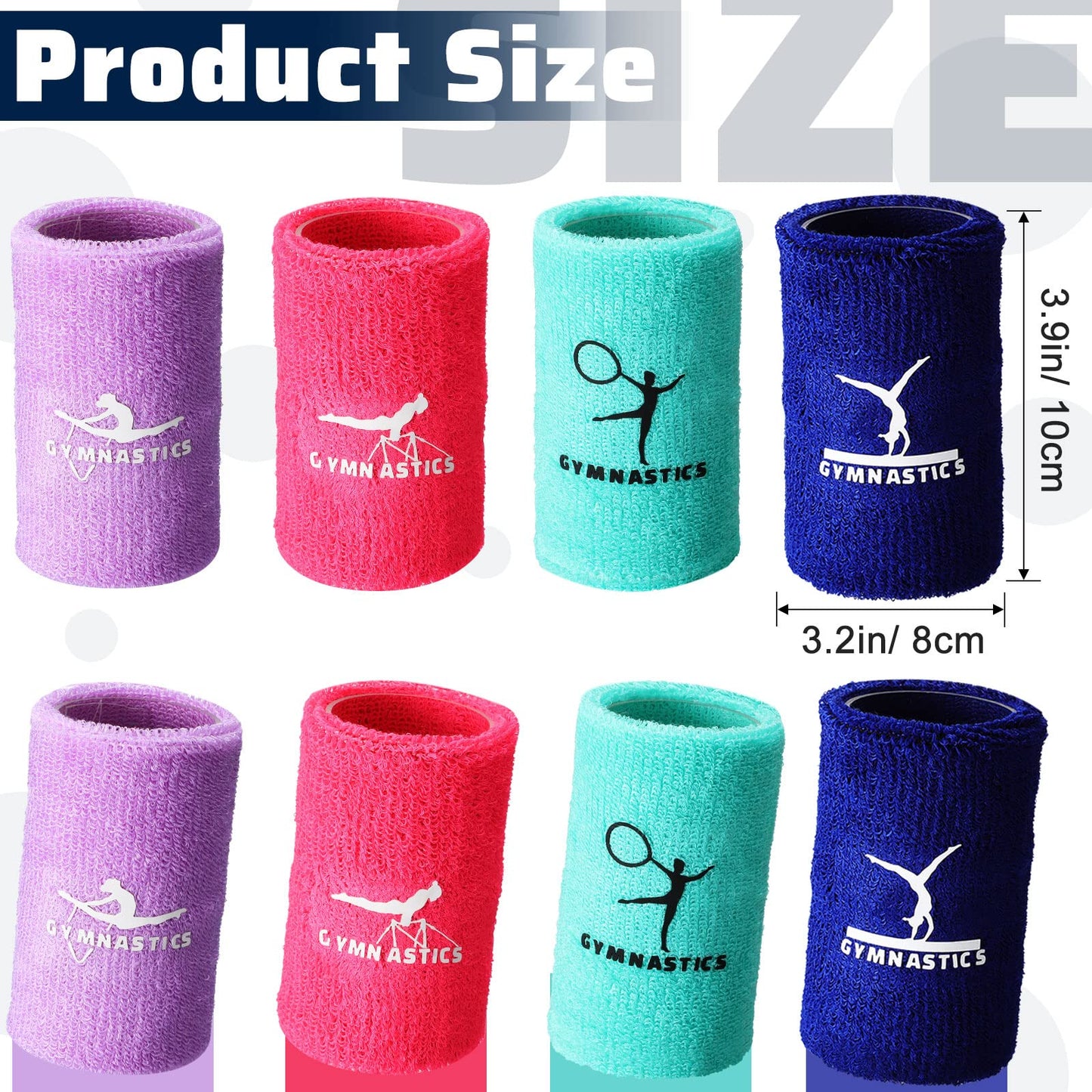 Charniol Gymnastics Wristbands for Grips, 4 Pairs Colorful Girls Polyester Cotton Wrist Bands Sweat Band, 3.15 x 3.94 Inches, Pink