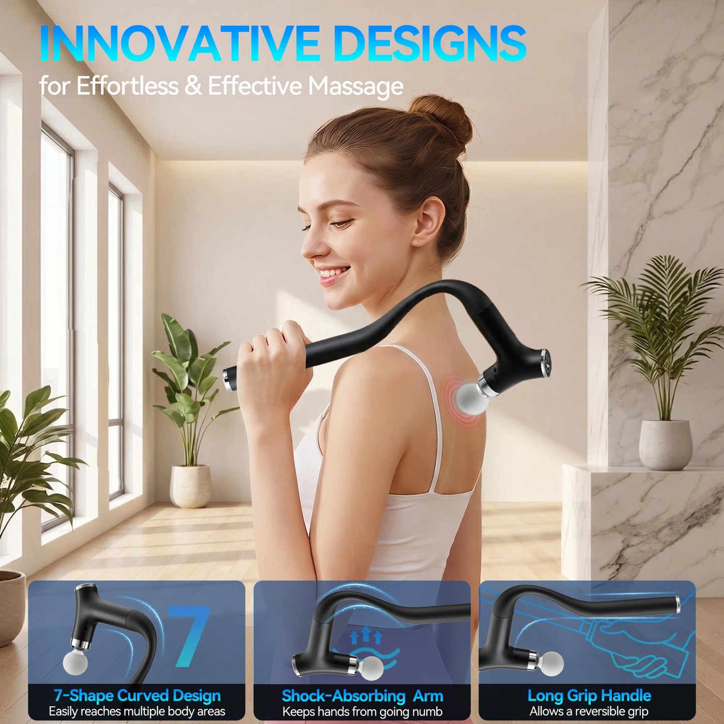 BOZKOON 2-in-1 Detachable Massage Gun Deep Tissue, Ergonomic Extension Handle Back Massager for Hard-to-Reach Areas, 12-Speed Percussion Muscle Massager for Shoulder Waist Thigh Legs