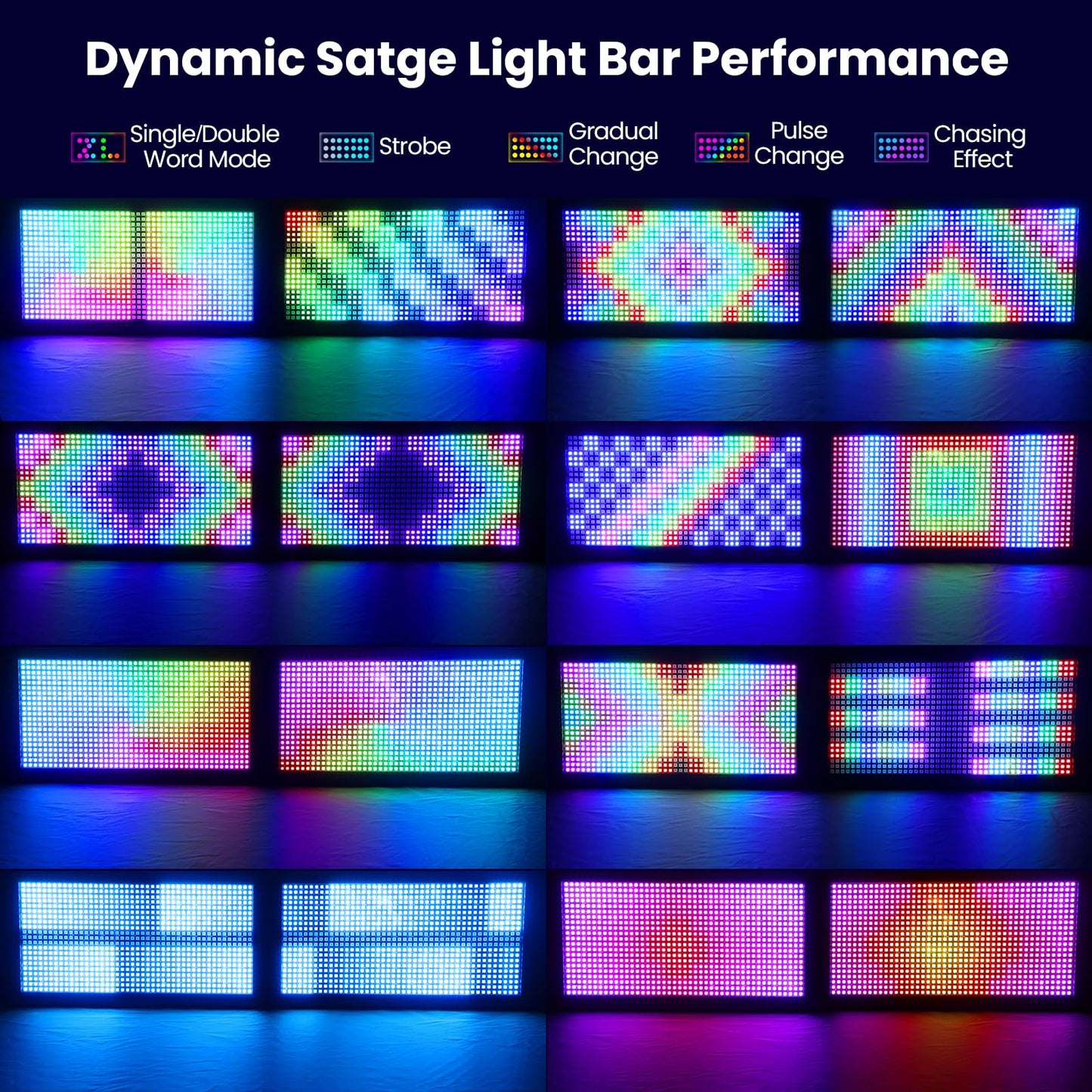 Betopper 200W Stage Strobe Light, RGB LED Stage Light Bar with 7x15 Pixel Control Zones,30Hz Strobe Speed,DMX512 Sound-Active Flash DJ Light Bar,Disco Wash Lighting for Club,4 Packs