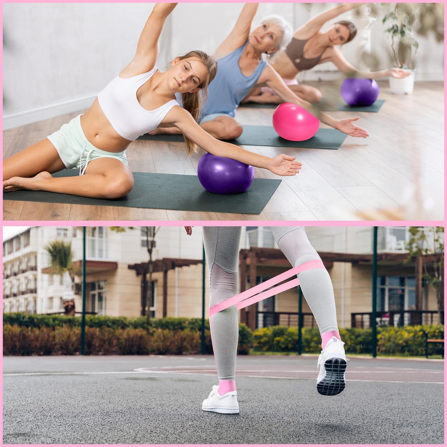 Poen 14 Pcs Pilates Equipment Kit for Home Workout Pilates Ring and Ball Set for Women 12'' Circle Yoga Fitness Essentials Kit with Resistance Bands, Yoga Strap, Socks,Bag (Purple,Pink)