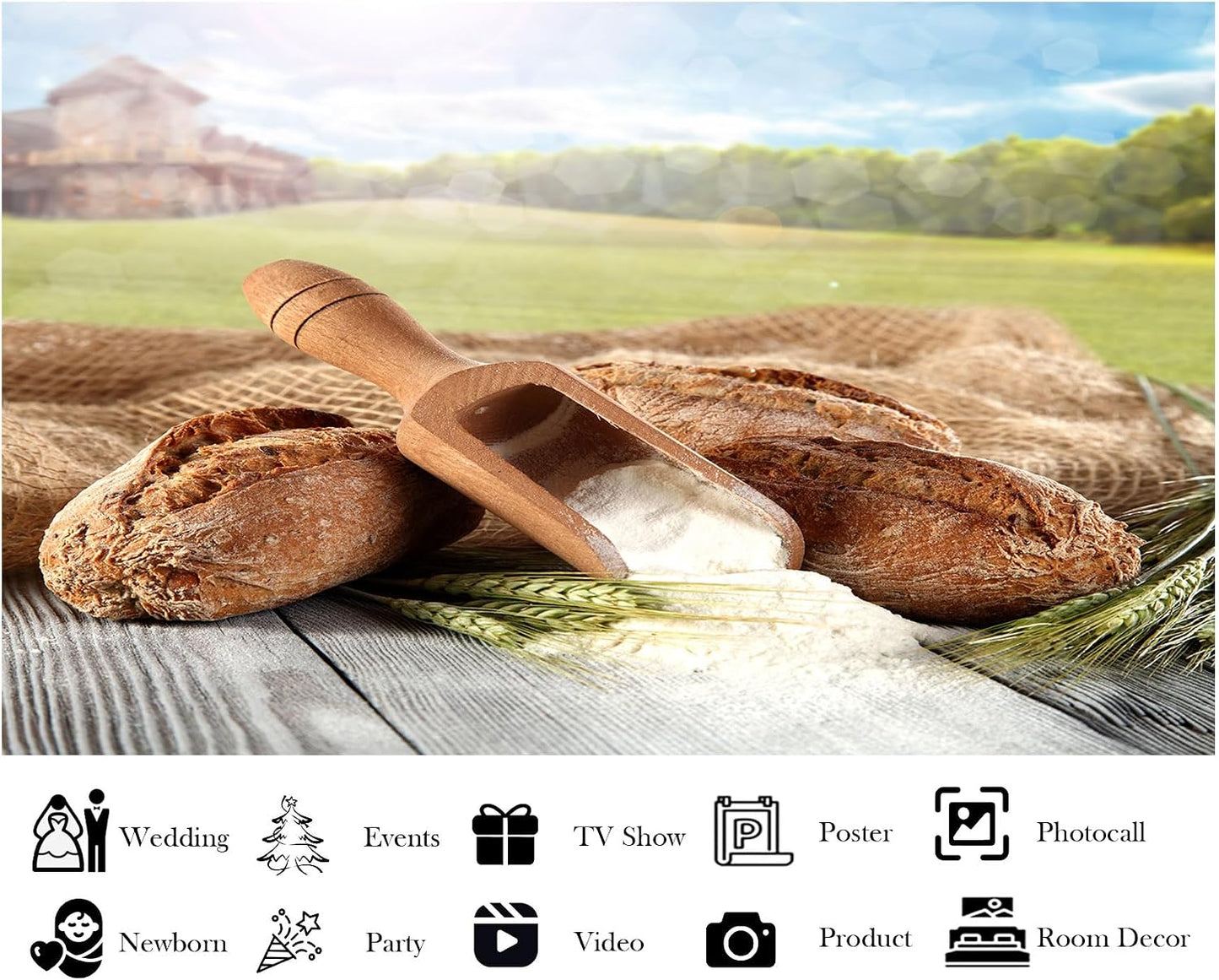 LidyMini 10x8ft Fabric Rustic Bread & Flour Backdrop Wooden Scoop Wheat Ears Farmhouse Background Artisanal Baking