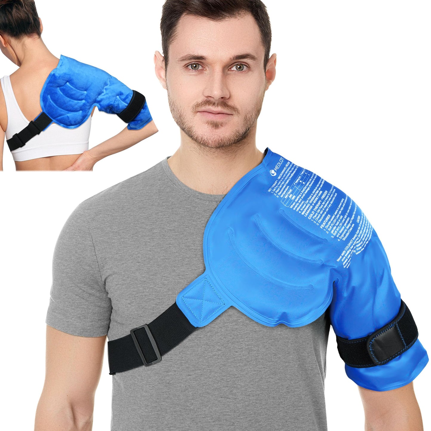 MEDLOT Shoulder Ice Pack Wrap, Larger Rotator Cuff Cold Therapy Support Brace for Shoulder Pain Relief, Reusable Gel Hot Cold Compress for Sports Injuries, Tendonitis, Surgery Recovery