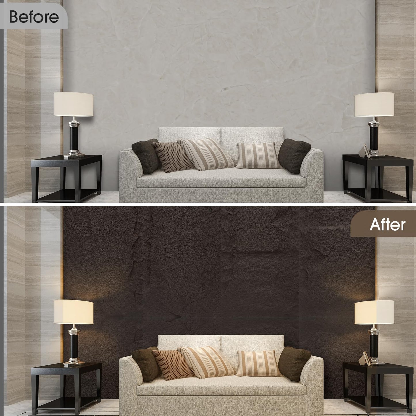 LARWORKS 3D Faux Stone Wall Panels, 4-Pack 47.24×23.62 in. PU Wall Panels 30.99 sq.ft Coverage, Lightweight & Waterproof, Easy DIY Install for Living Room, Bedroom, Office