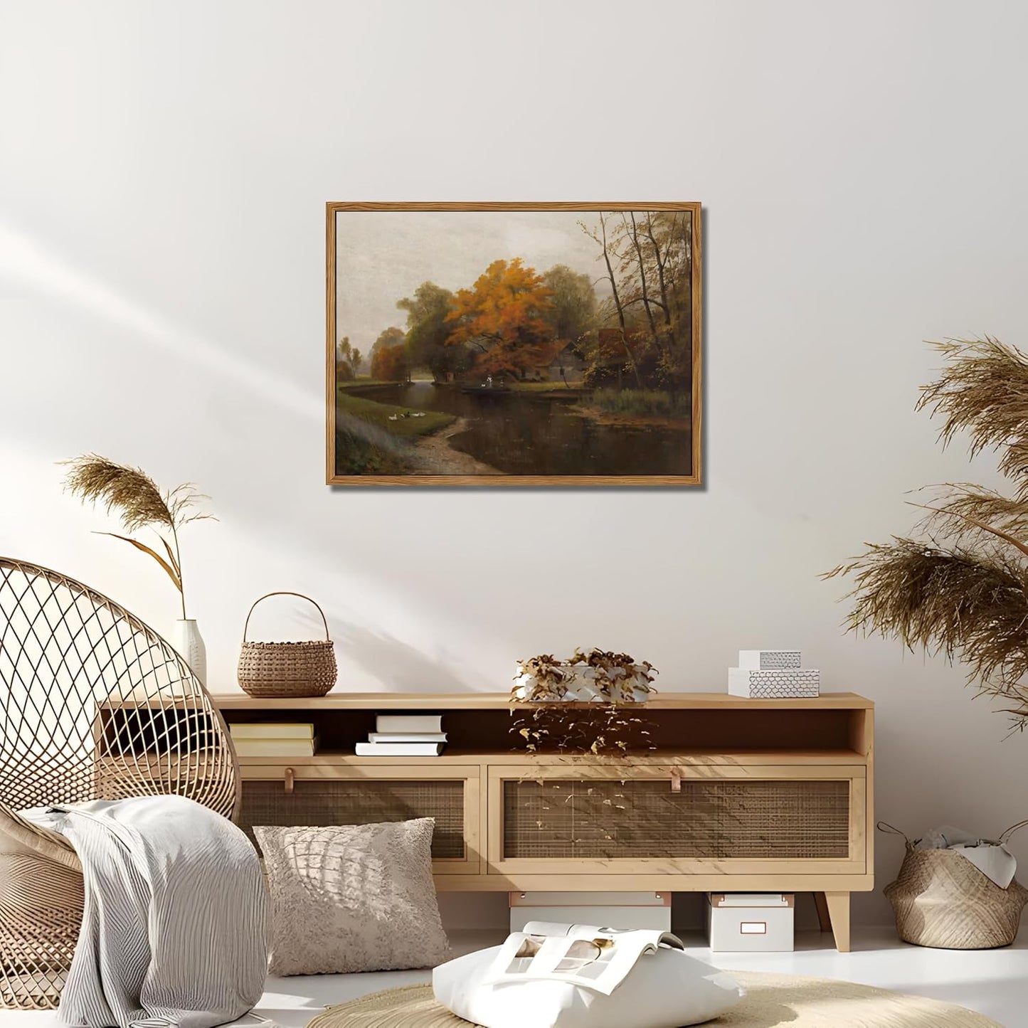 Vintage Autumn Floating Framed Canvas Wall Art - Nature Landscape Print for Living Room | 12x16 Inch