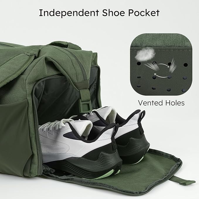 Small Gym Bag for Men with Shoes Compartment and Wet Pocket Convertible Duffle Bag and Gym Backpack Waterproof Sports Bag with 2 Bottle Holders Weekender Overnight Bag - Dark Green