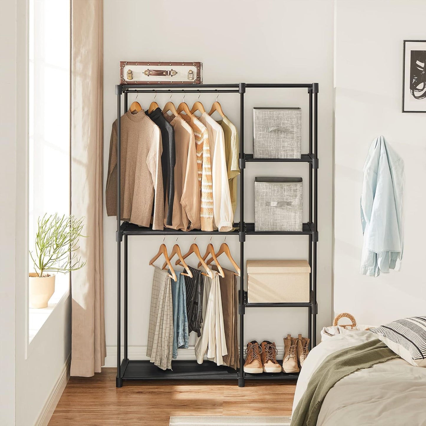 SONGMICS Portable Closet - Freestanding Clothes Organizer with Shelves & Hanging Rods | Black, 44.1 x 16.9 x 65 Inches