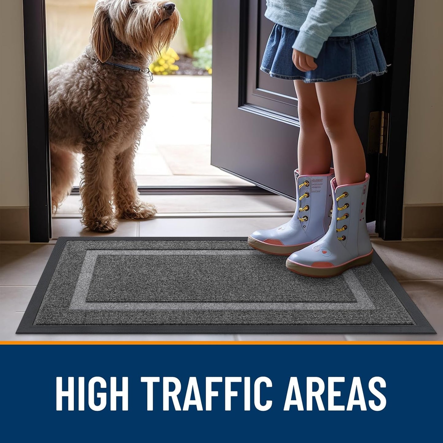 OLANLY Waterproof Front Door Mat - All-Season, Sturdy Natural Rubber, Easy Clean | 29.5x17, Dark Grey