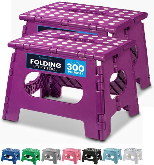 Handy Laundry Step Stool - Lightweight & Sturdy for Adults, Safe for Kids - Easy One Flip Open - Purple | 2-Pack